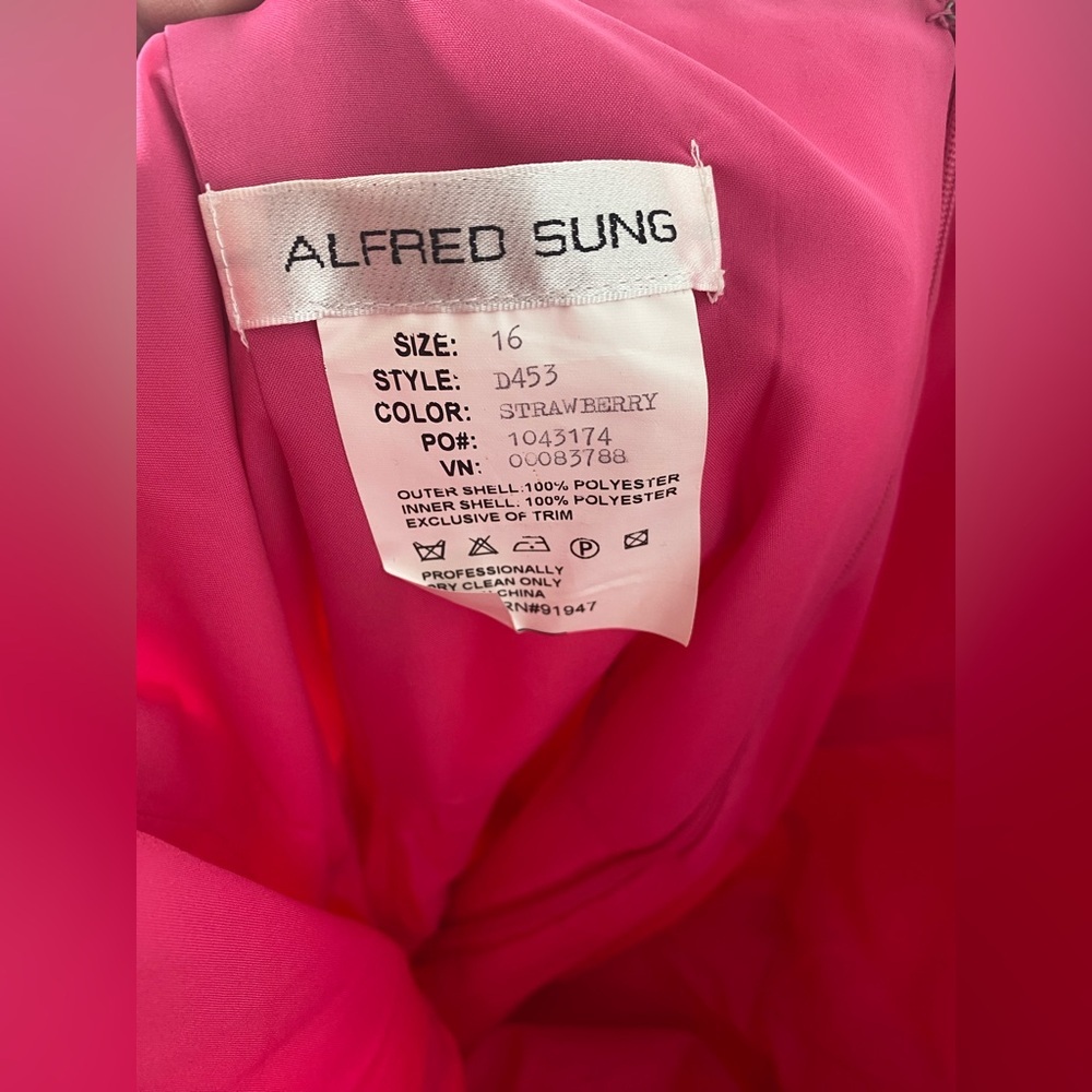 ALFRED SUNG 16 Strawberry Pink Strapless Formal Dress - Picture 9 of 9